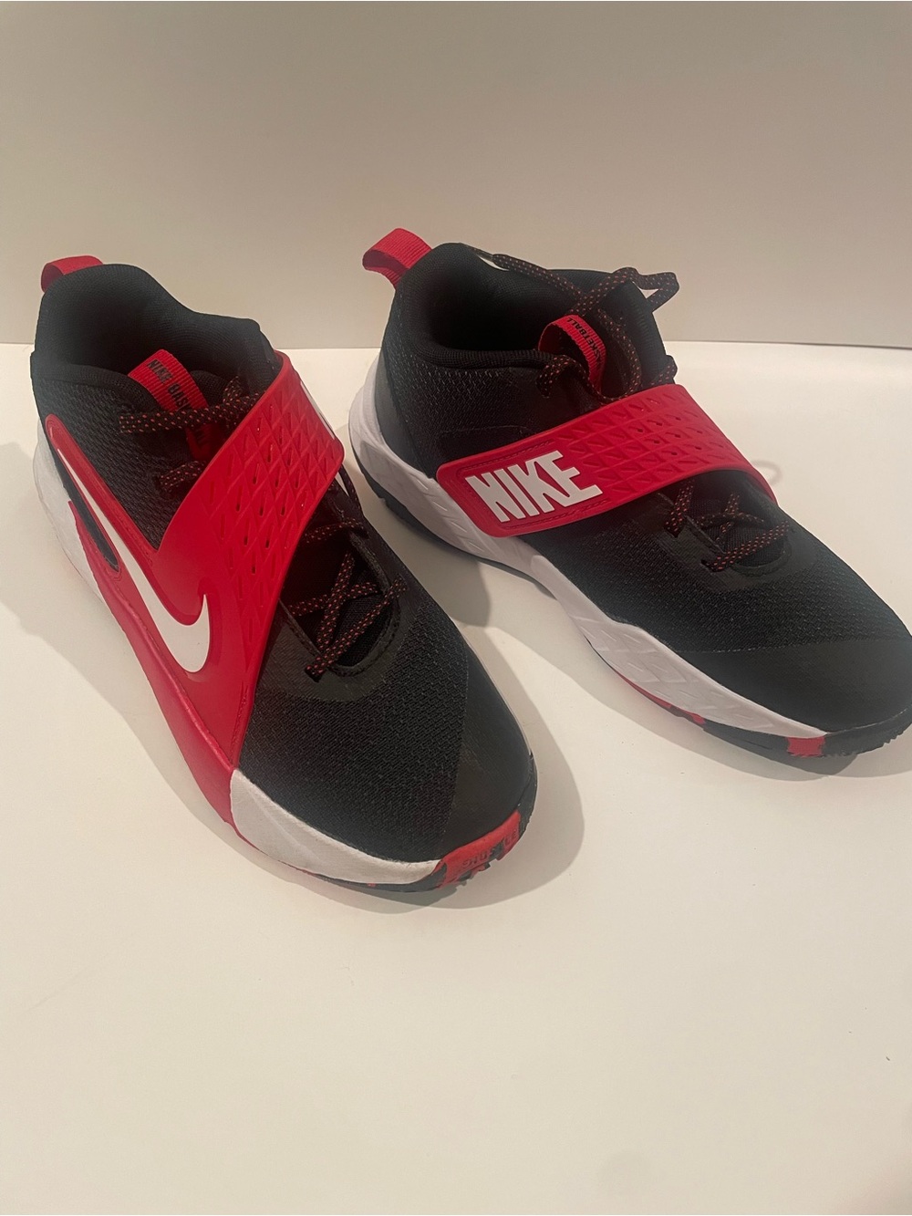 Nike Kids Black and Red Velcro Strap Basketball Shoes